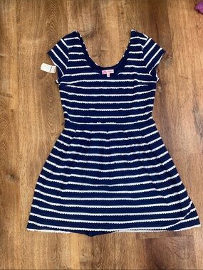 Candie's Navy and White Striped Scoop-Neck Dress